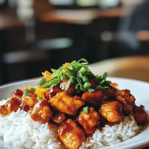Finished plate of orange chicken with rice and vegetables