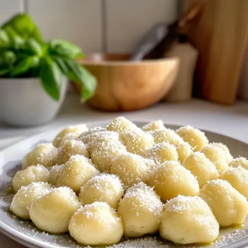 Cooked high protein gnocchi with tomato sauce and fresh basil