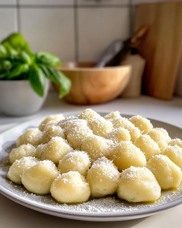 Cooked high protein gnocchi with tomato sauce and fresh basil