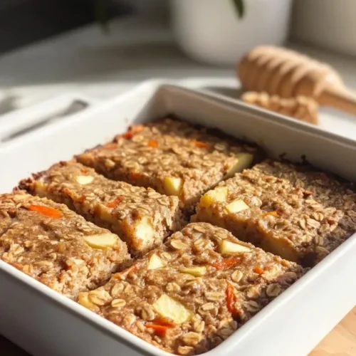 Slice of oatmeal apple carrot bake served with yogurt and berries