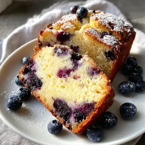 Whole loaf of lemon blueberry bread on cooling rack