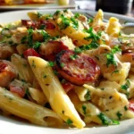 Close-up of Pepper Jack Chicken Sausage Pasta on fork
