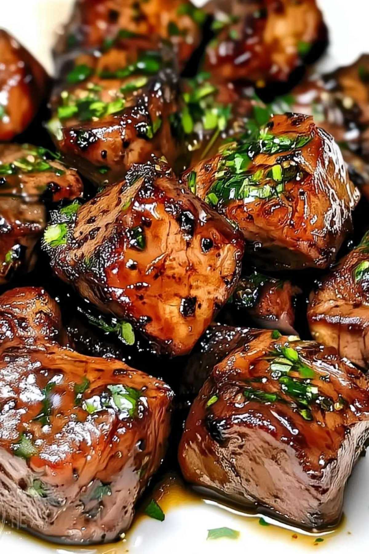 Raw stew meat pieces marinating in soy sauce and garlic for steak bites with stew meat recipe