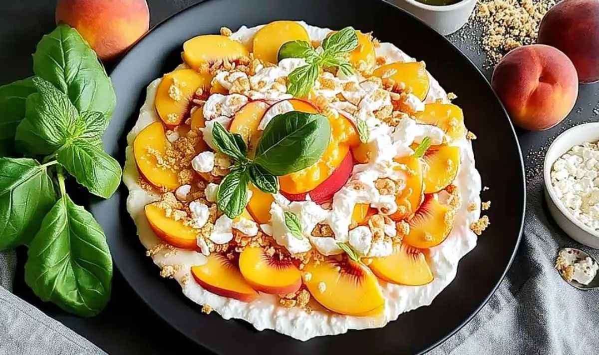 Mixing cream cheese and whipped cream for Millionaire Peach Salad preparation