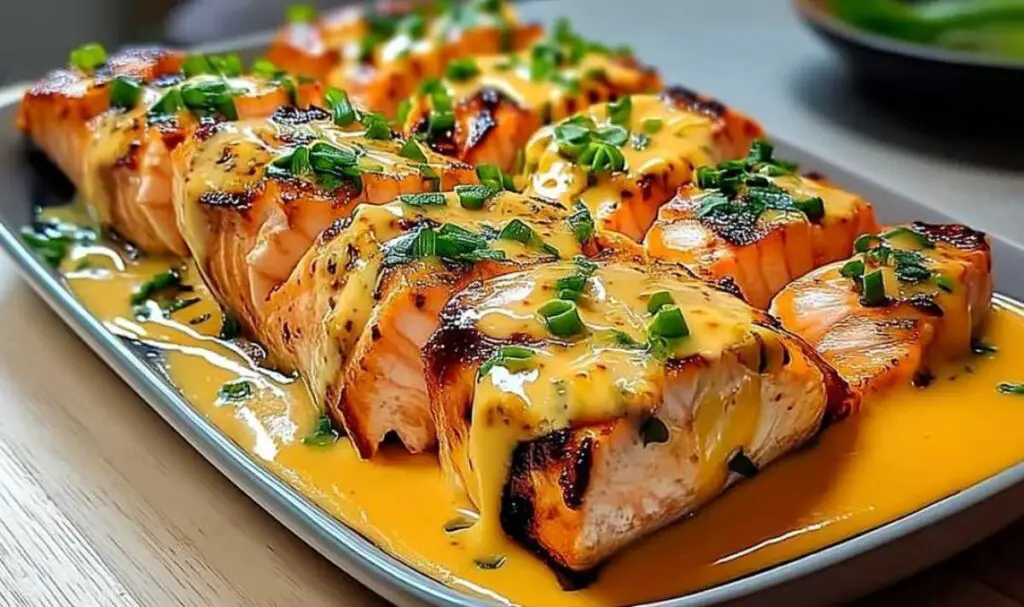 Searing Bang Bang Salmon in skillet showing golden crust formation
