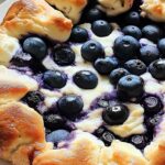 Mixing cottage cheese breakfast bake batter in large bowl before adding fresh blueberries