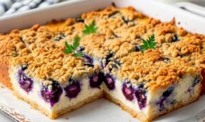 Cottage Cheese Breakfast Bake ingredients including full-fat cottage cheese, eggs, honey, and fresh blueberries