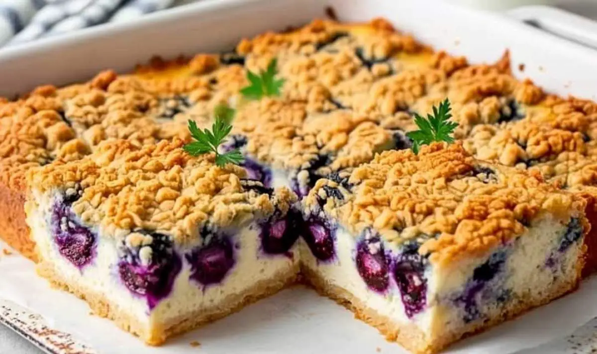 Cottage Cheese Breakfast Bake ingredients including full-fat cottage cheese, eggs, honey, and fresh blueberries