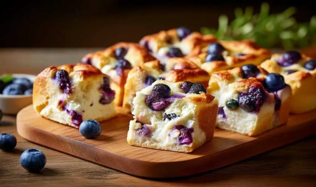 Cloud bread ingredients arranged - eggs, cottage cheese, blueberries, cornstarch