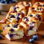 Whipped egg whites being folded with blueberry mixture for cloud bread