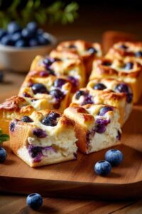 Whipped egg whites being folded with blueberry mixture for cloud bread