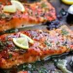 Close-up of flaky maple mustard glazed salmon showing perfect texture