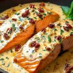 Marry Me Salmon ingredients including salmon fillets sun-dried tomatoes and Parmesan cheese