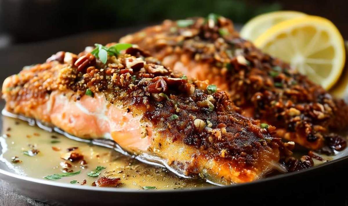 Pecan Crusted Salmon with Lemon Glaze – 30 Mins
