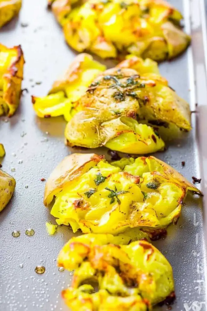 Smashed potatoes recipe ingredients including Yukon Gold potatoes and olive oil