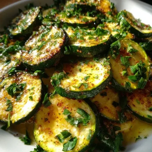 Garnished roasted zucchini squash served in white bowl