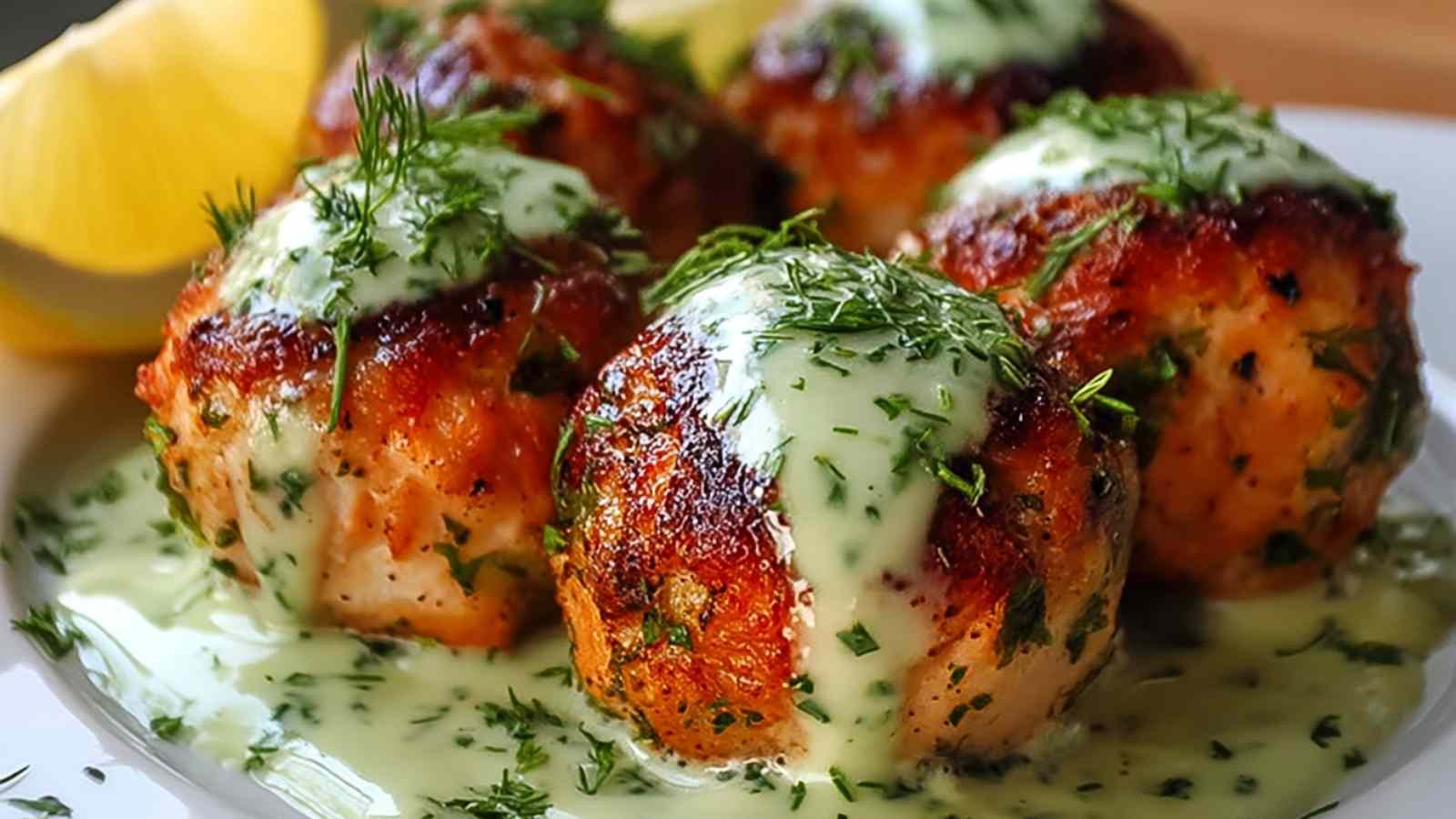 Salmon Balls with Creamy Avocado Sauce