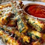 Air fryer zucchini fries served as healthy side dish with dipping sauce