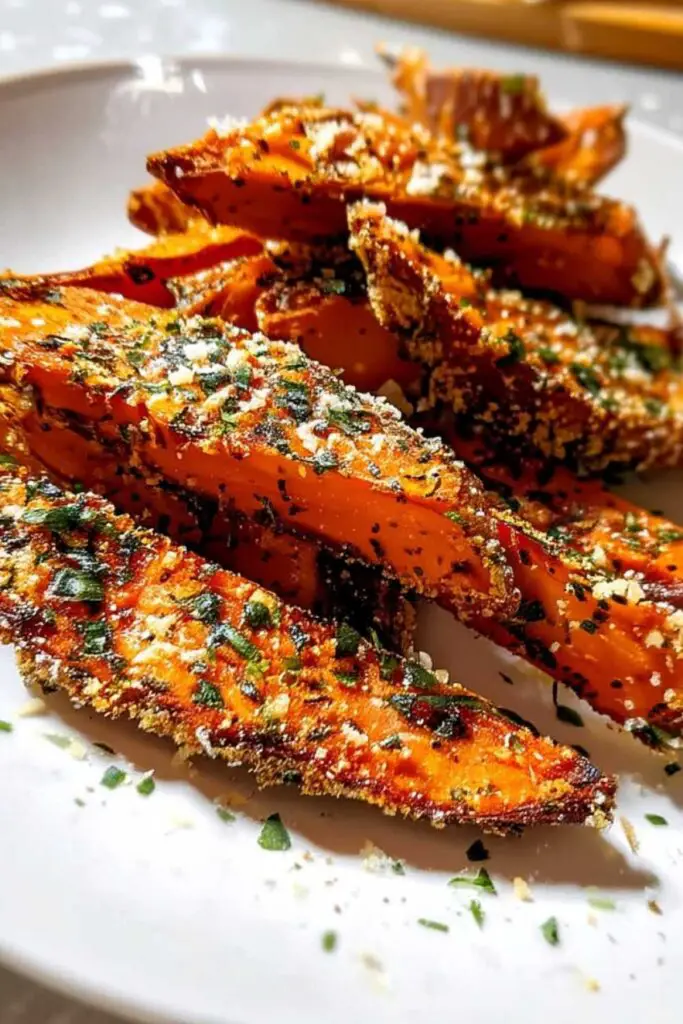 Baked garlic parmesan sweet potato wedges coated and ready for oven on foil-lined baking sheet