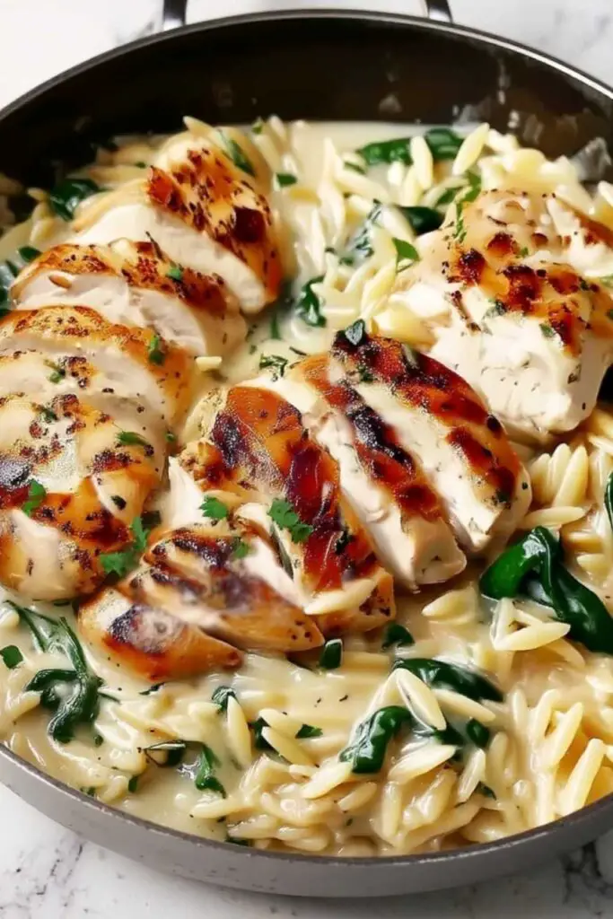 Boursin orzo with chicken ingredients including Boursin cheese, orzo pasta, and chicken breasts