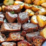 Fresh ingredients for butter steak bites with garlic herb potatoes recipe