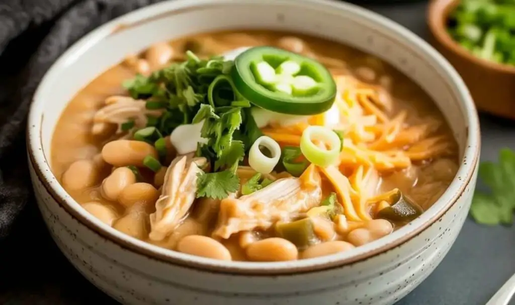Cajun White Chicken Chili ingredients laid out including chicken, beans, and spices