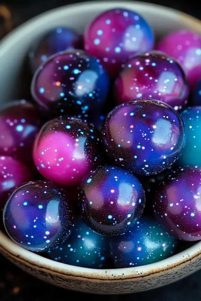 Finished candy grapes galaxy grapes with shimmering cosmic candy coating