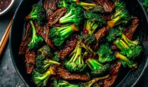Chinese beef and broccoli recipe ingredients laid out on counter