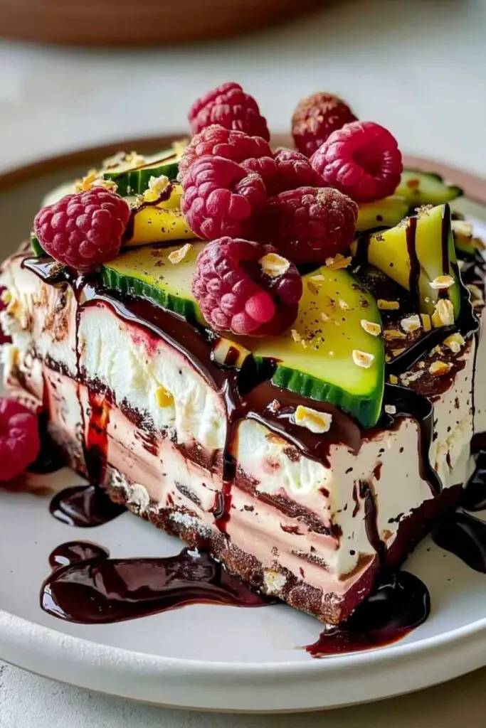 Layering chocolate raspberry mousse cake in round pan step by step