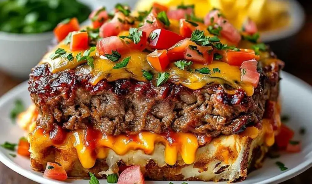 Sliced classic philly cheesesteak meatloaf showing melted cheese interior