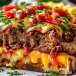 cheesesteak meatloaf served with mashed potatoes and green beans