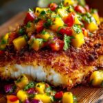 Fresh mango salsa with diced mango red onion bell pepper and cilantro