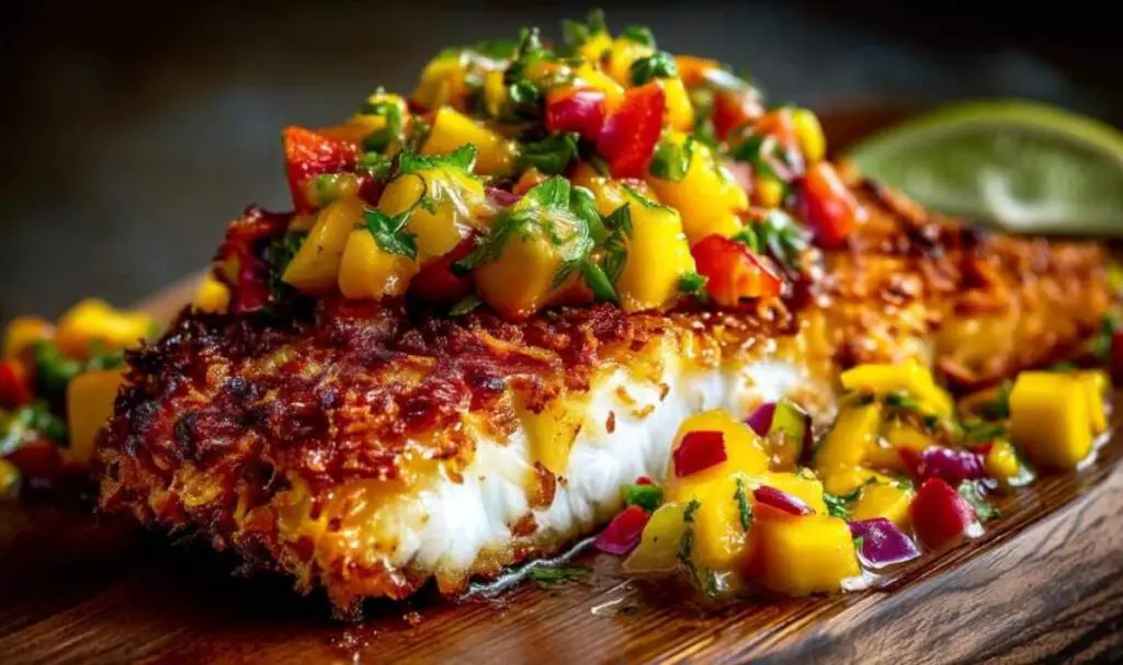 Fresh mango salsa with diced mango red onion bell pepper and cilantro