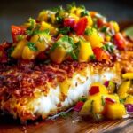 Fresh mango salsa with diced mango red onion bell pepper and cilantro
