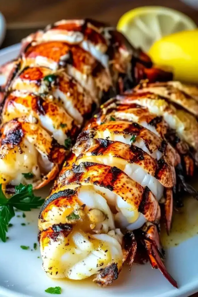 Raw lobster tails butterflied and ready for creamy garlic butter preparation