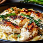 Ingredients for creamy Parmesan orzo chicken including chicken breasts orzo pasta and Parmesan cheese