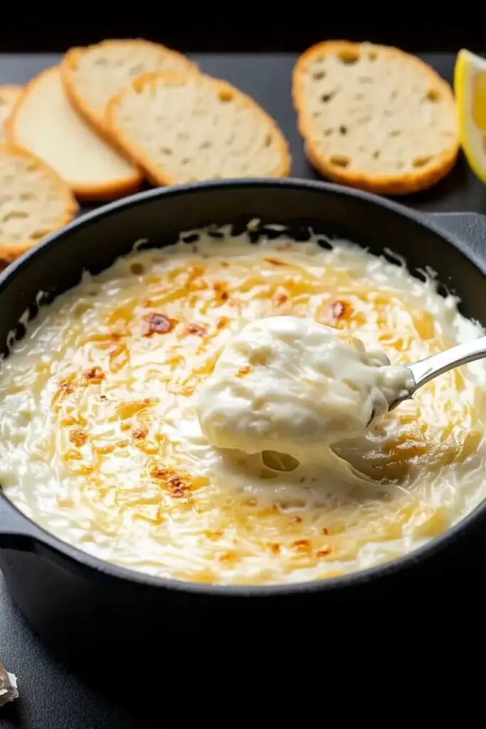 Creamy roasted garlic parmesan dip served with vegetables crackers and bread
