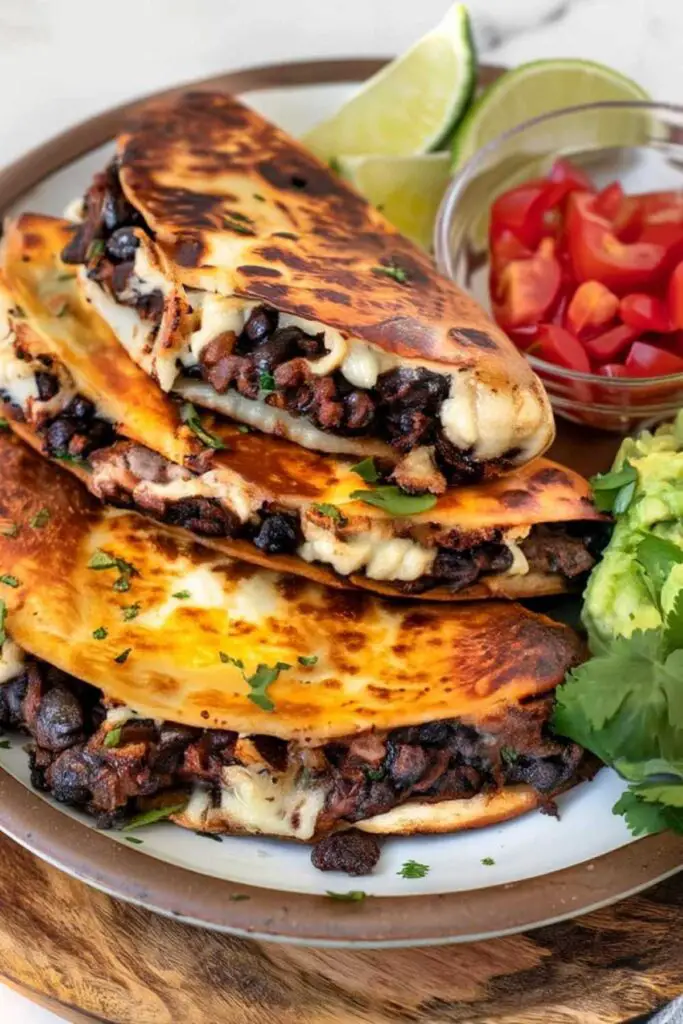 Crispy black bean tacos on plate with avocado and salsa toppings