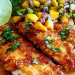 Fresh mango salsa with cilantro and lime for coconut curry fish recipe