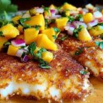 Fresh mango salsa with cilantro and lime for coconut curry fish recipe