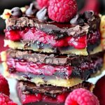 Dark chocolate raspberry pie bar batter spread in baking pan before oven