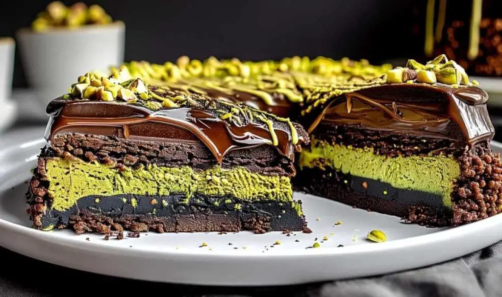 Toasted kataifi mixed with pistachio cream for Dubai chocolate cake filling