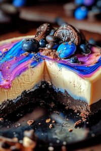 Mixing Galaxy Cookie Cheesecake filling with melted chocolate and whipped cream