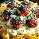Fresh ingredients for garlic butter meatballs linguine including ground meat, herbs, and pasta