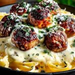 Fresh ingredients for garlic butter meatballs linguine including ground meat, herbs, and pasta