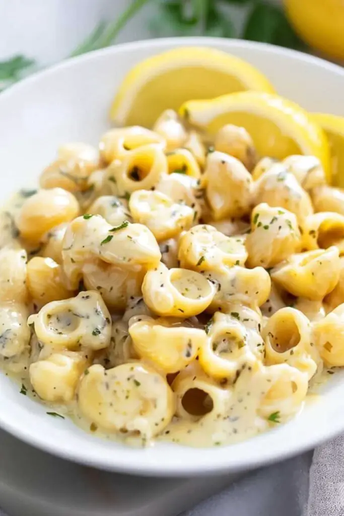 Garlic butter pasta ingredients including fresh garlic, Parmesan cheese, pasta, and herbs