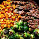 Fresh ingredients for garlic butter steak Brussels sprouts butternut squash recipe