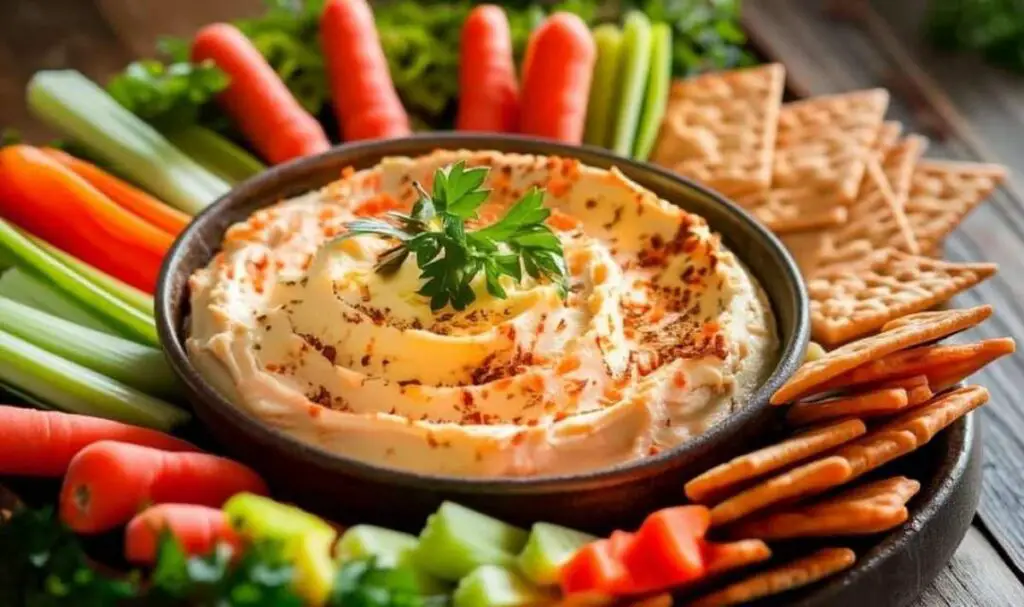 Garlic parmesan cheese dip ingredients laid out including cream cheese sour cream and parmesan