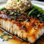 Brushing ginger soy glaze onto raw cod fillets on baking sheet