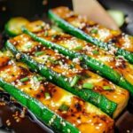 Hibachi zucchini cooking in hot skillet with garlic and ginger